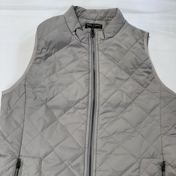 Gray Quilted Vest Jacket Full Zip Womens Small Pockets Mid Neck Puffer Preppy - Picture 13 of 16